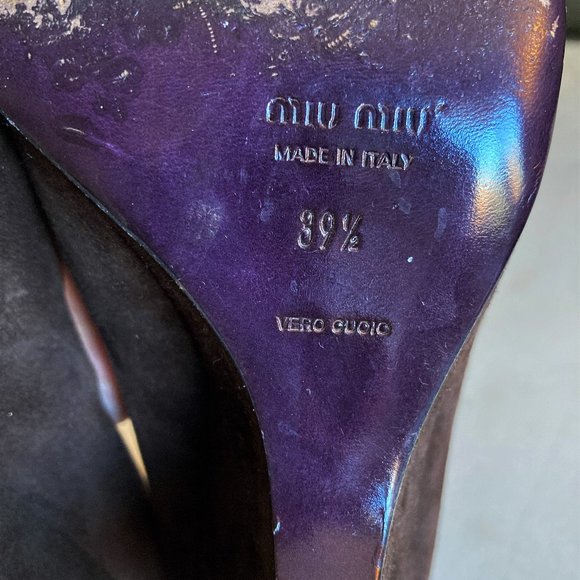 Miu Miu dark brown suede peep toe wedge / high heel pump / shoes (size 39.5) - Picture 5 of 8